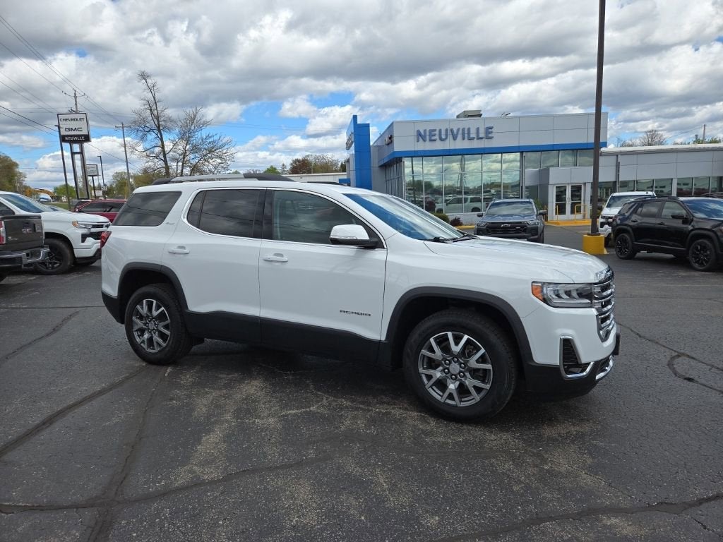 2023 GMC Acadia SLT in Summit White — front three-quarter view